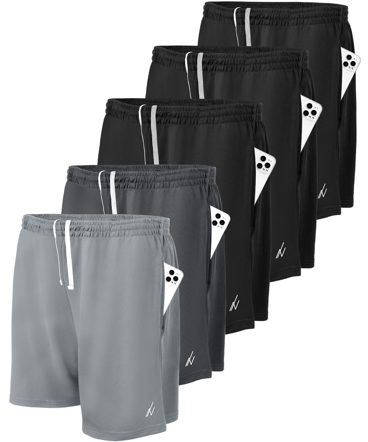 Black-Black-Black-Dark Grey-Medium Grey-pack of 5