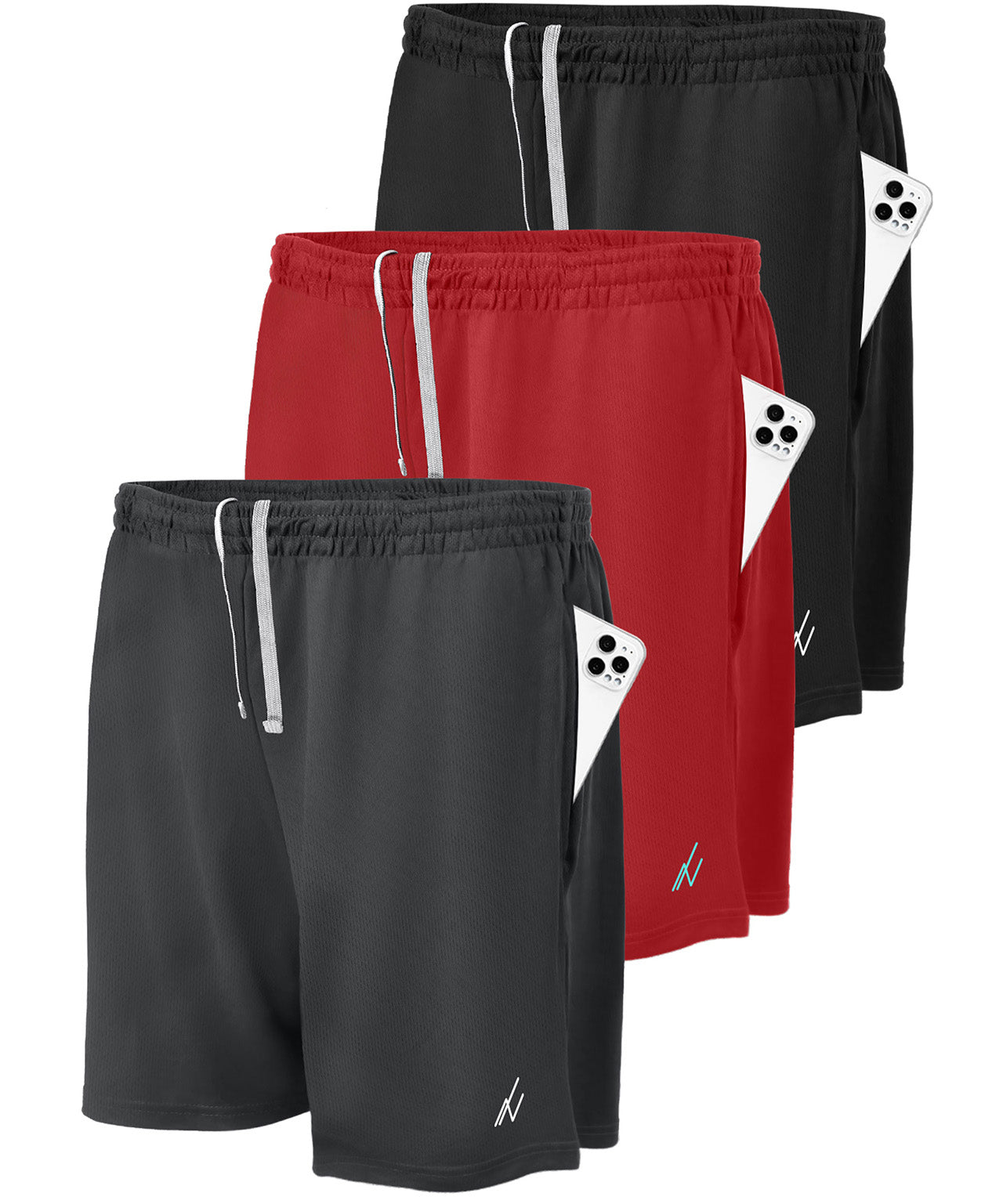 Black-Dark Grey-Red-Pack of 3