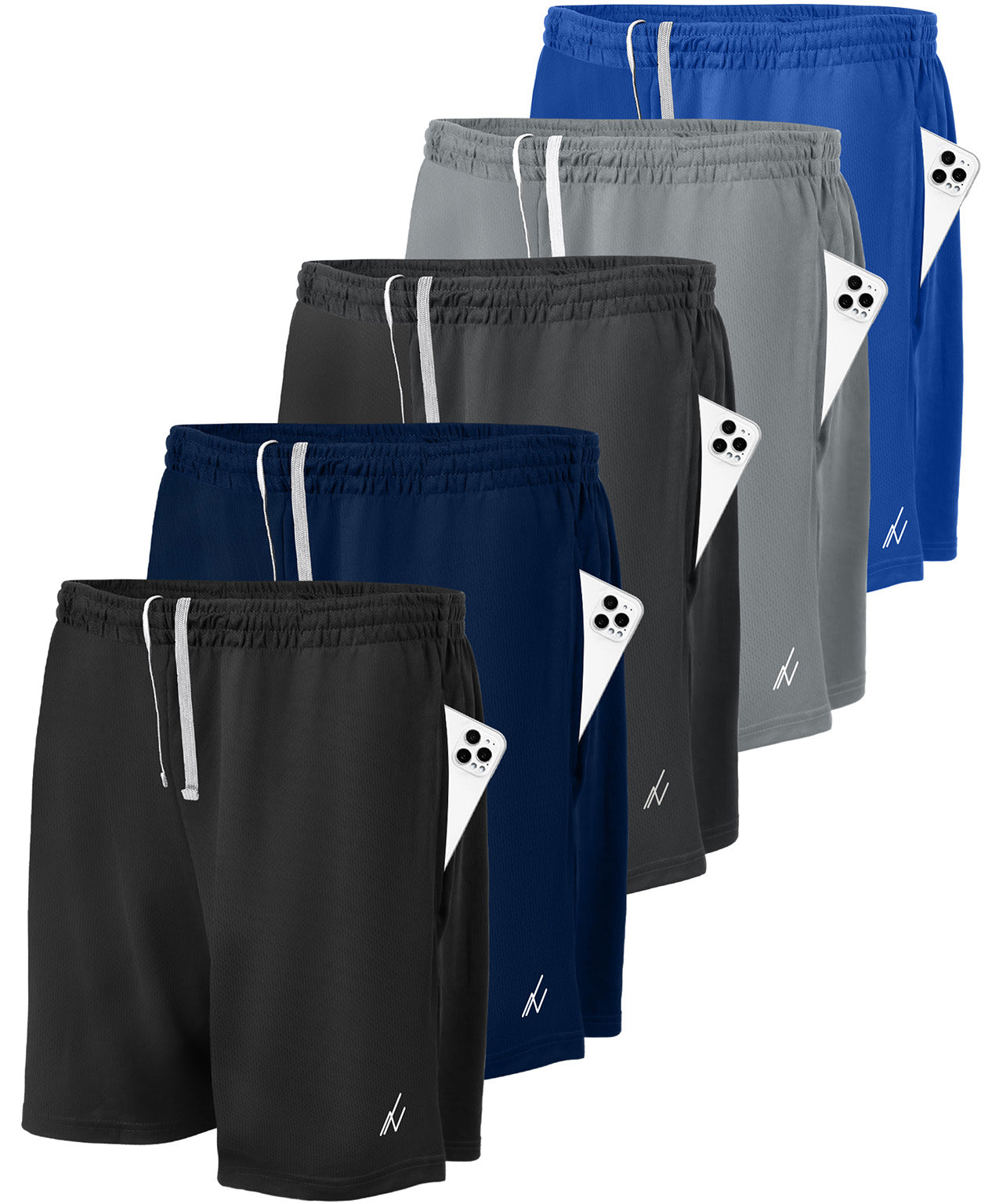 Black-Navy-Dark Grey-Medium Grey-Royal Blue-pack of 5
