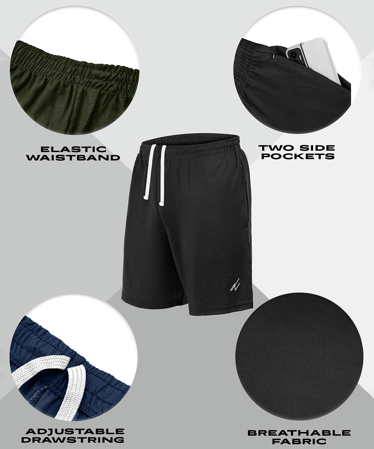 Black-Black-Navy-Dark Grey-Army Green-pack of 5