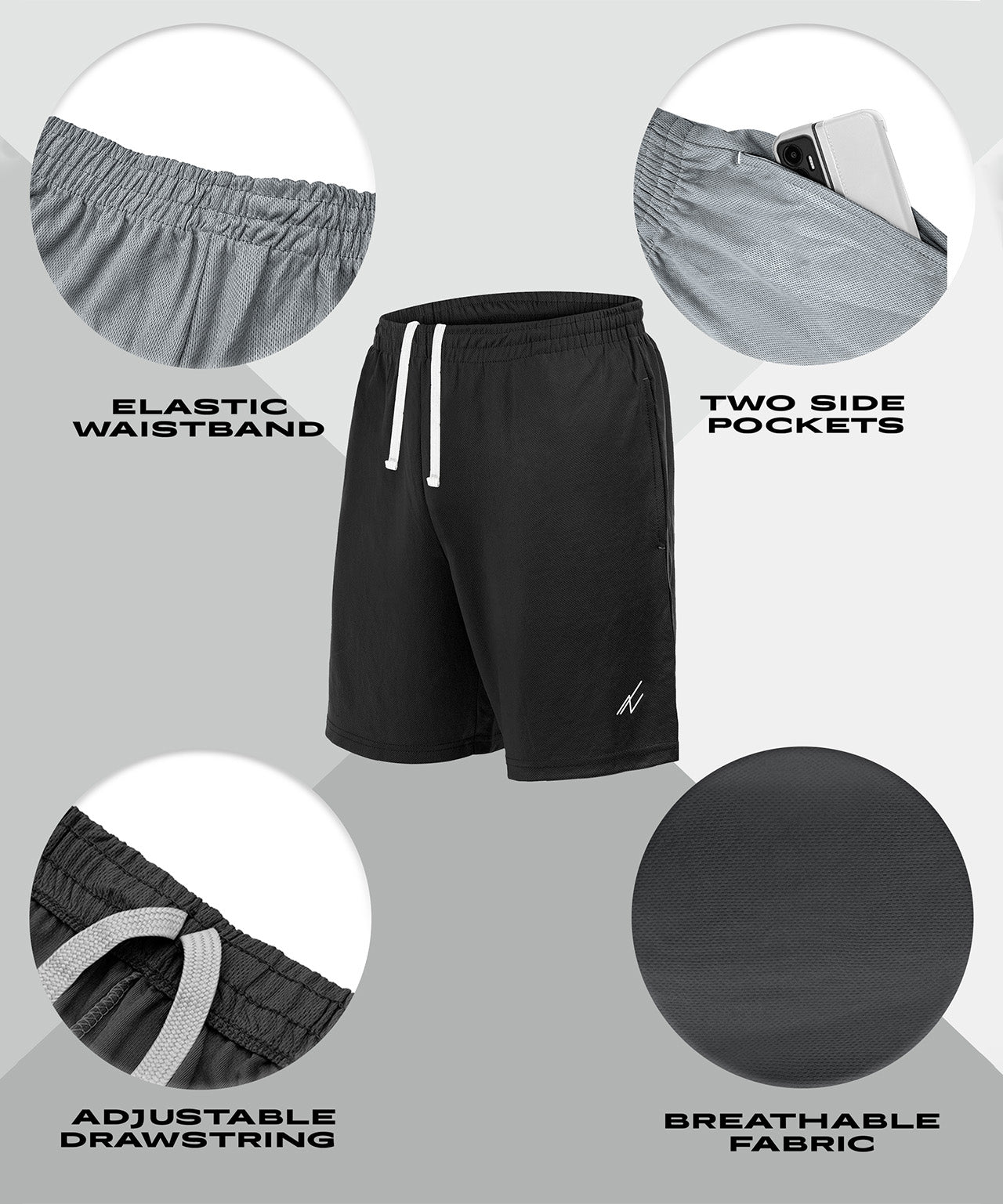 Black-Black-Black-Dark Grey-Medium Grey-pack of 5