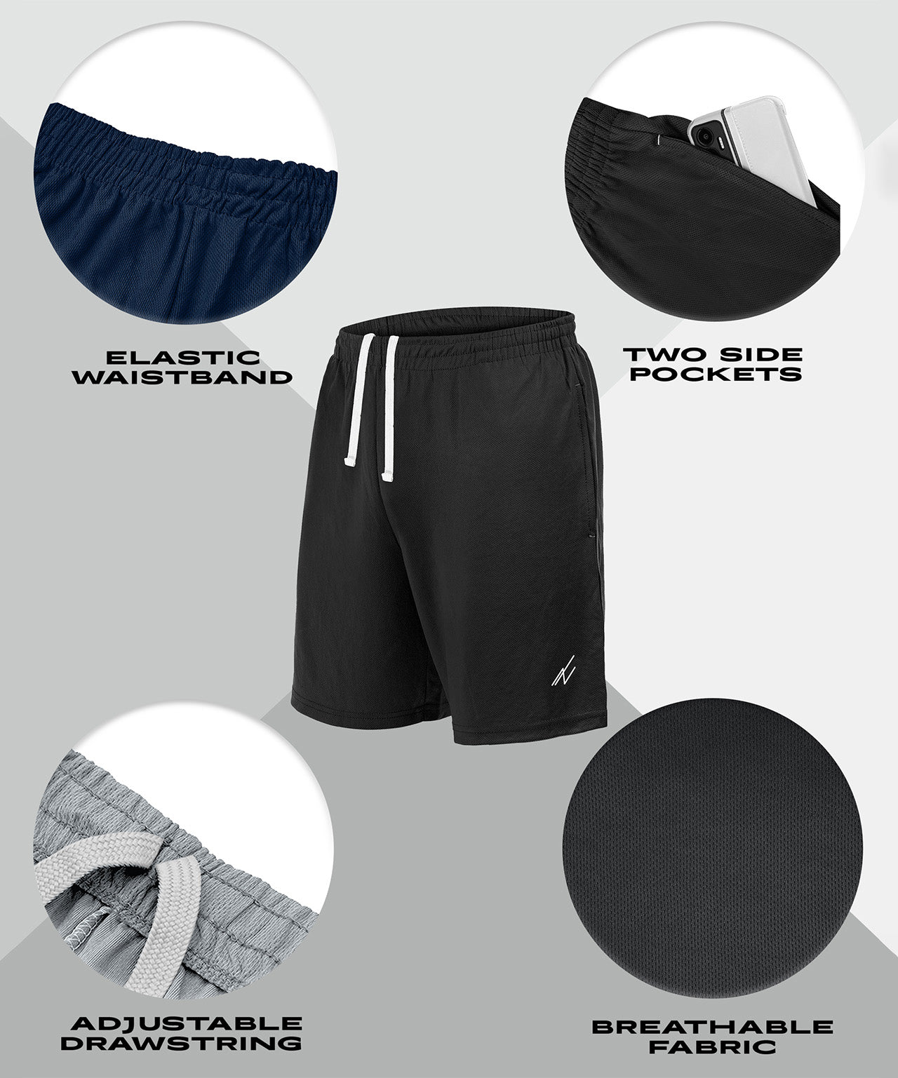 Black-Navy-Dark Grey-Medium Grey-Royal Blue-pack of 5