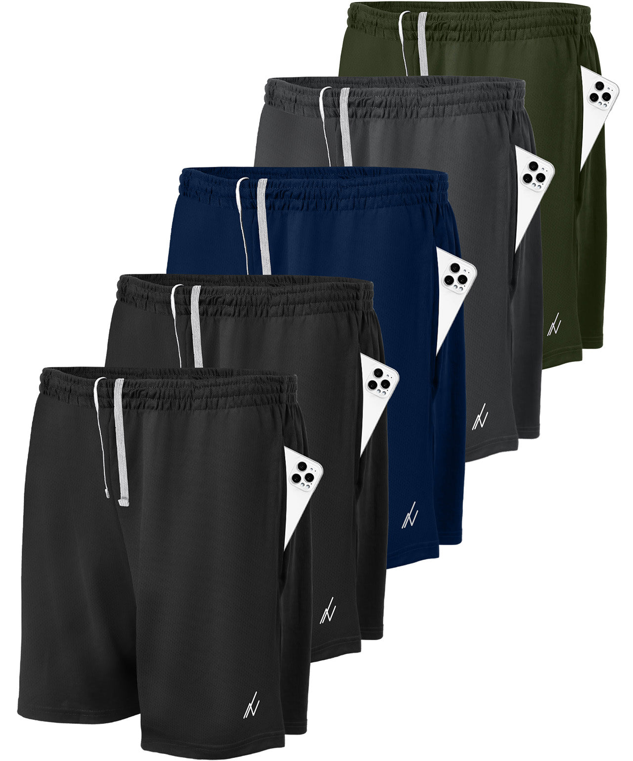 Black-Black-Navy-Dark Grey-Army Green-pack of 5