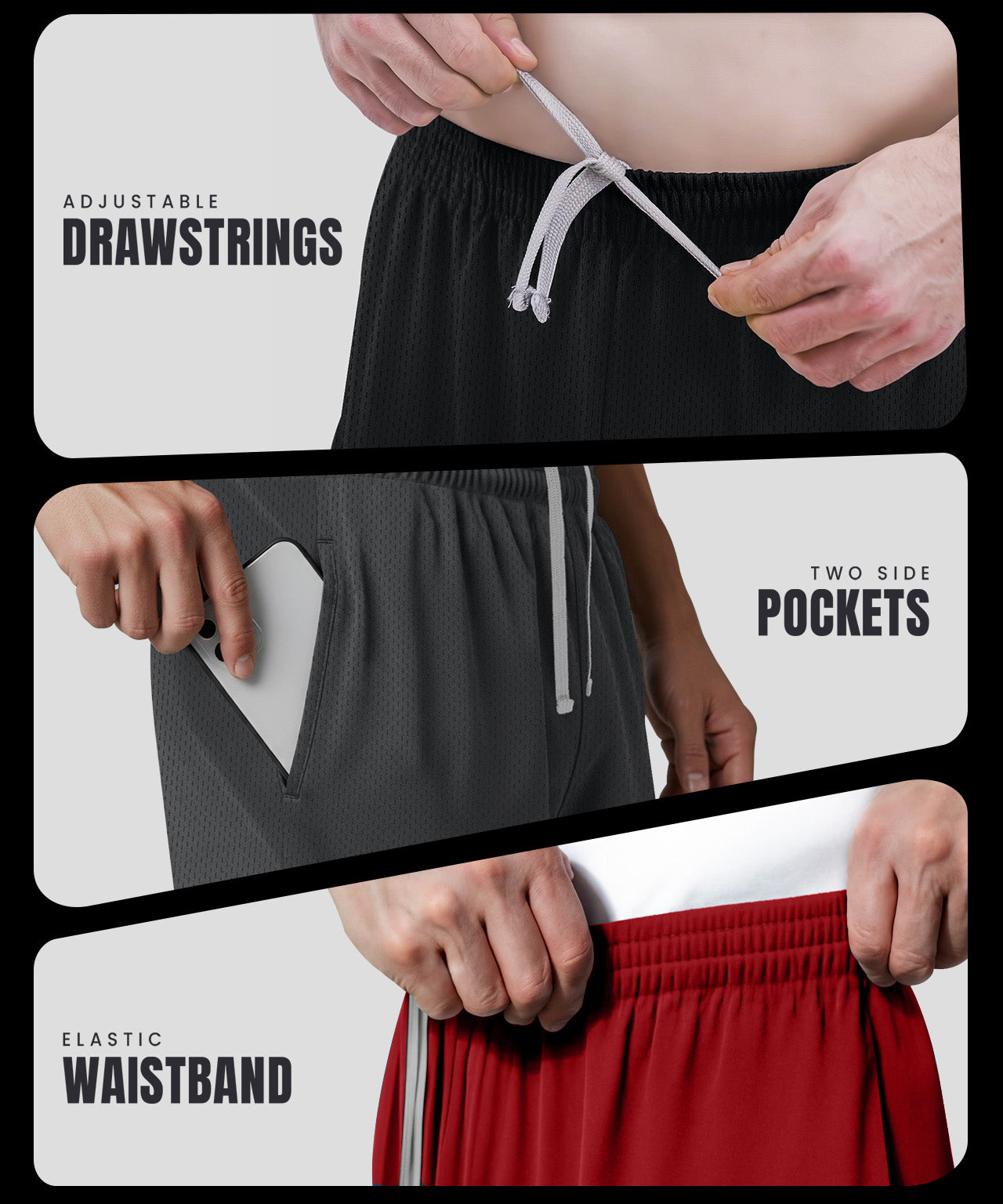 Black-Dark Grey-Red-Pack of 3