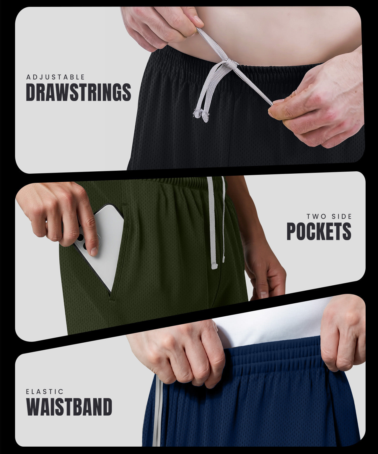 Black-Navy-Army Green-Pack of 3